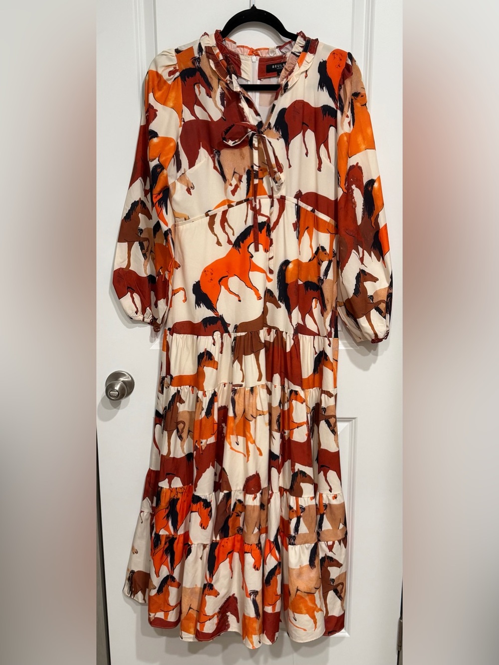 BEULAH Maxi Dress Running Horses Exclusive Dress. Small Western rodeo cowgirl